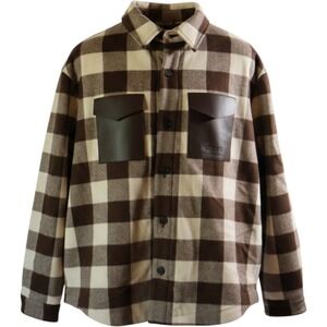 Mackage Shirt Jacket RYKER-PL Brown Buffalo Check 44 Wool Leather NWT MSRP $890